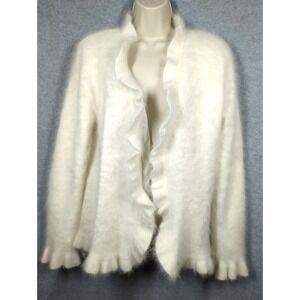 Vtg BELLDINI Cardigan Sweater Women S Angora Blend White Open Frnt Timeless Chic